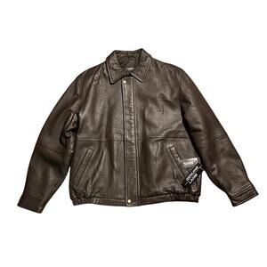 Wilson’s Leather Lambskin Bomber Jacket Mens L Brown Quilted Lined Coat